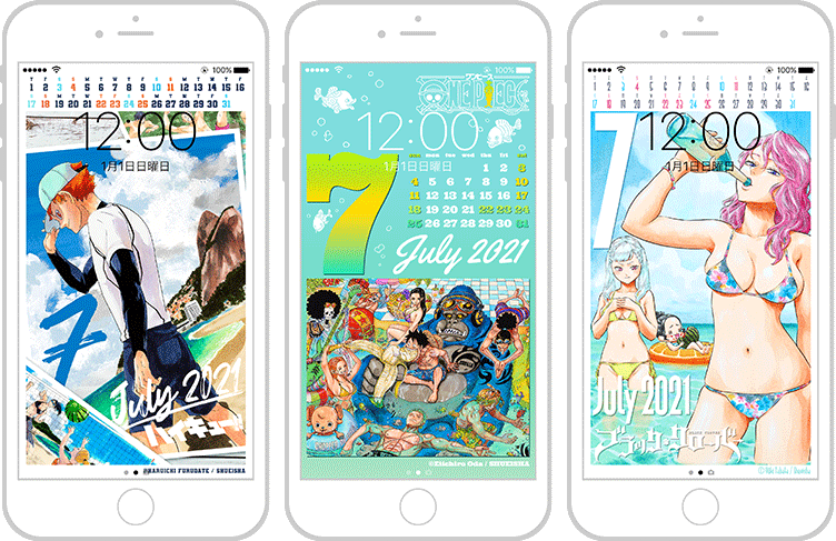 海だ プールだ 夏到来 きせかえジャンプ に7 月カレンダー壁紙 が登場ッ 集英社 週刊少年ジャンプ 公式サイト
